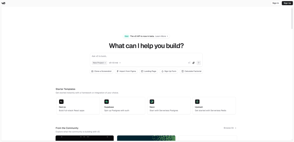 智人AI工具导航 - v0 | AI驱动的React UI生成器,秒速创建现代网站界面