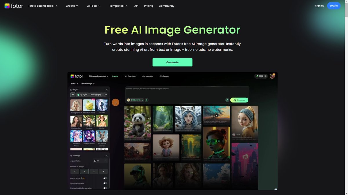智人AI工具导航 - Fotor AI Art Generator | 多功能AI图片编辑与艺术生成平台