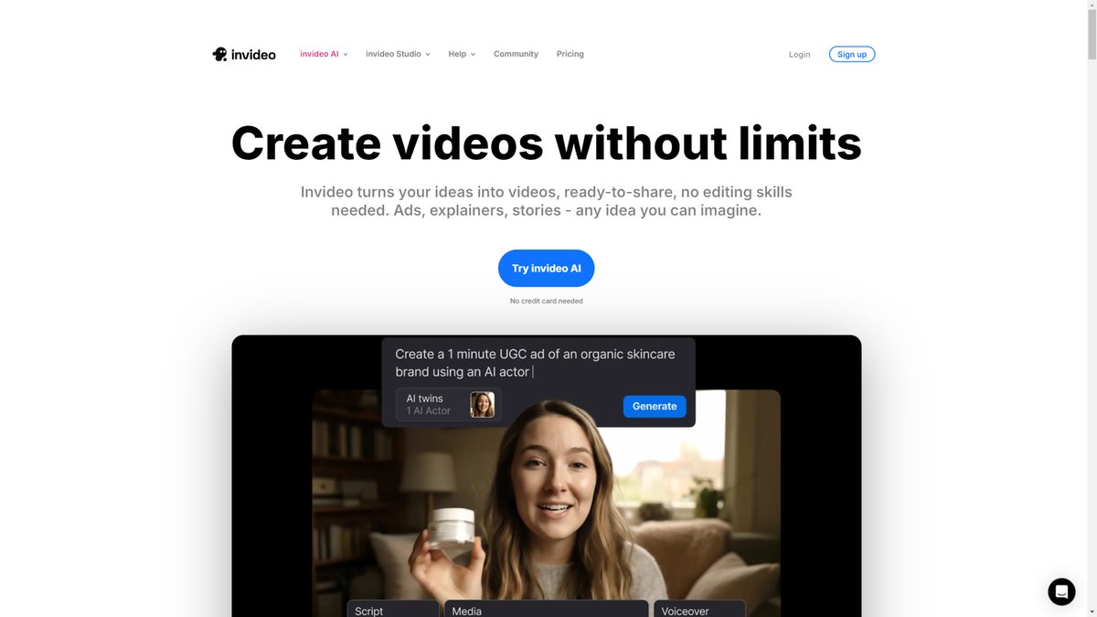 智人AI工具导航 - InVideo AI | AI驱动的视频生成创作平台