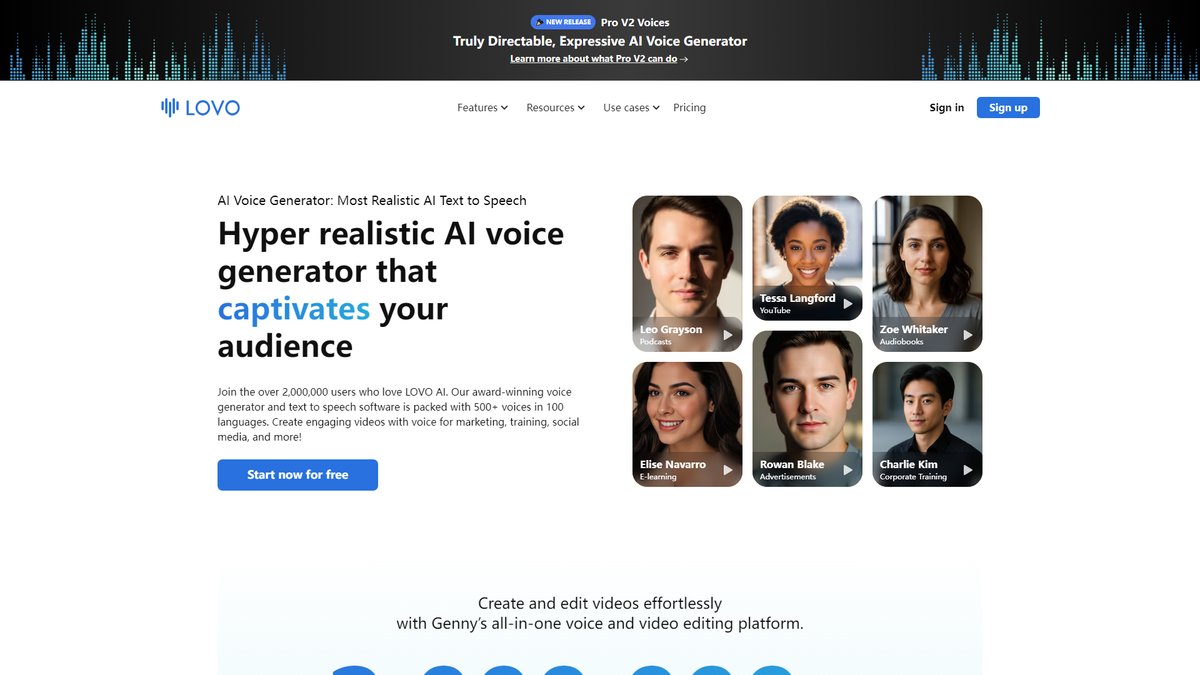 智人AI工具导航 - LOVO.ai | AI语音生成与视频编辑一体化平台