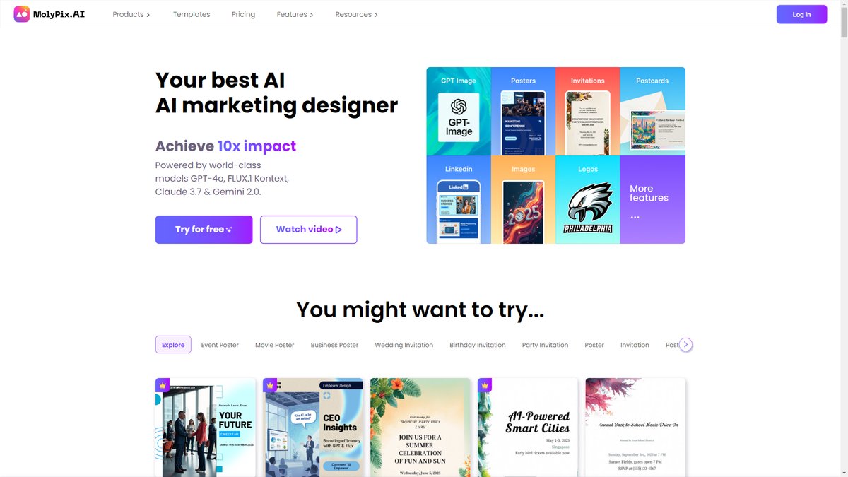 智人AI工具导航 - MolyPix.AI | 一句话生成可编辑设计的AI革新者