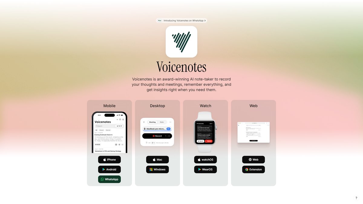 智人AI工具导航 - VoiceNotes | AI智能语音笔记应用