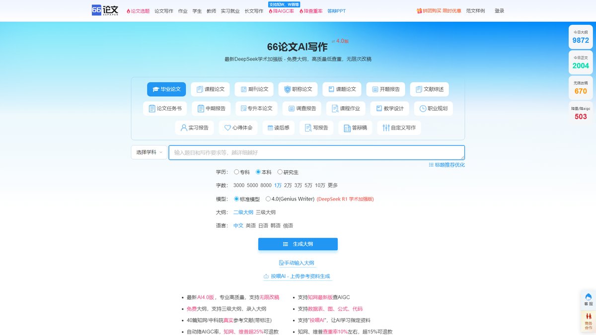 智人AI工具导航 - 66论文AI写作 | 10秒大纲3分钟万字论文专业平台