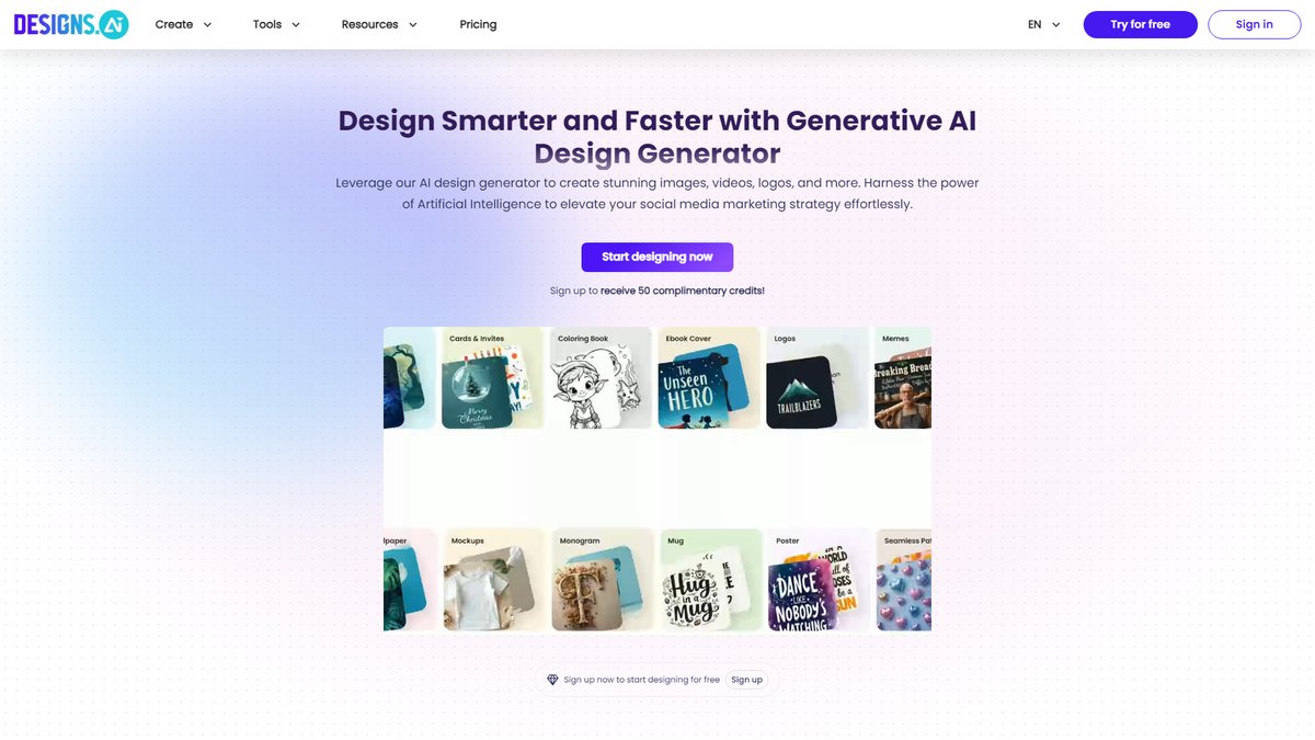 智人AI工具导航 - Designs.ai | 一站式AI创意设计与营销内容平台