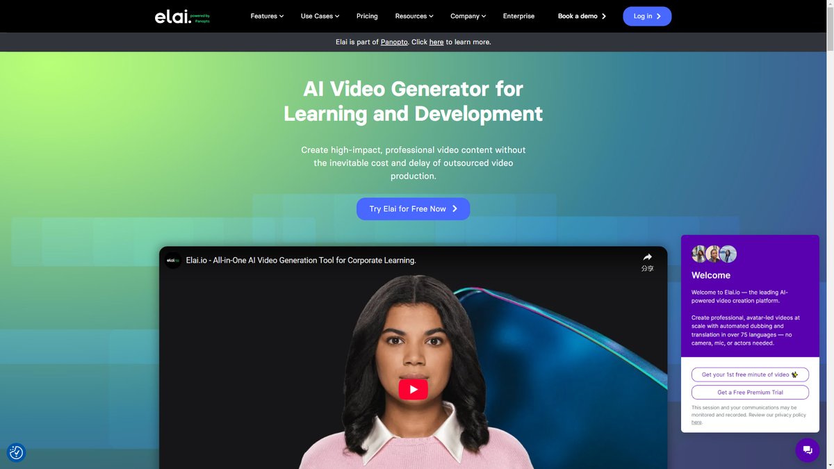 智人AI工具导航 - Elai.io | AI培训视频生成的多语言专家