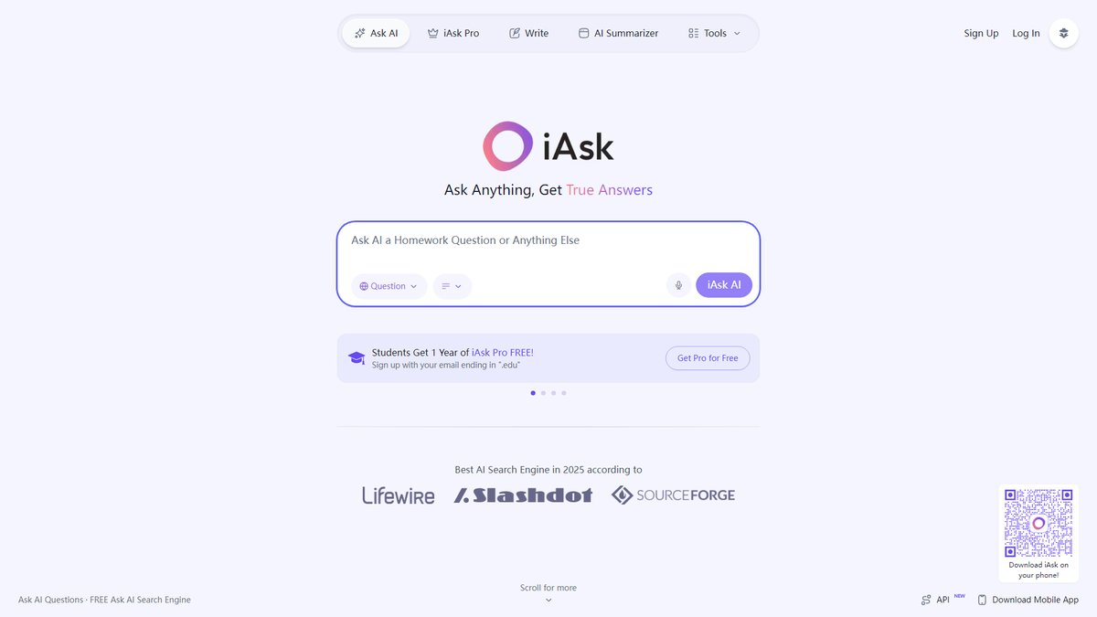 智人AI工具导航 - iAsk.ai | 2025最佳AI搜索引