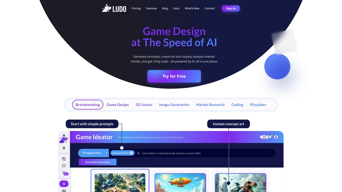 智人AI工具导航 - Ludo.ai | AI游戏开发平台与创意生成工具