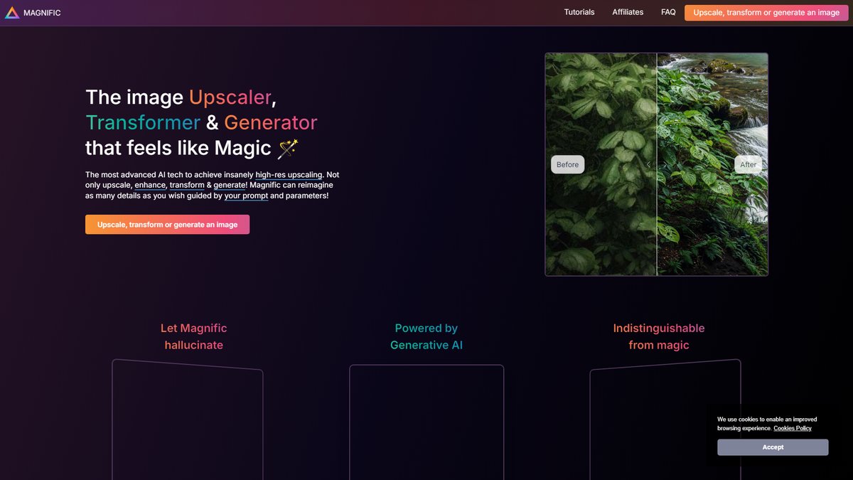 智人AI工具导航 - Magnific AI | 生成式AI图像放大增强工具