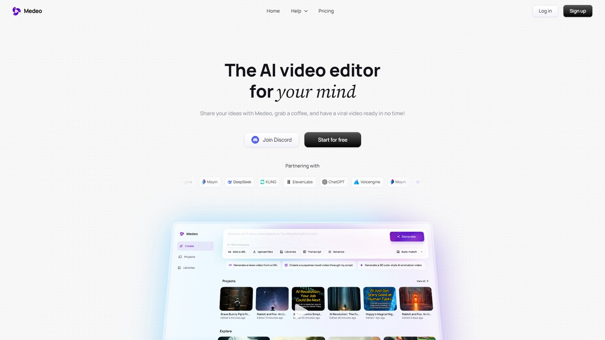 智人AI工具导航 - Medeo AI | AI视频编辑器一站式解决方案