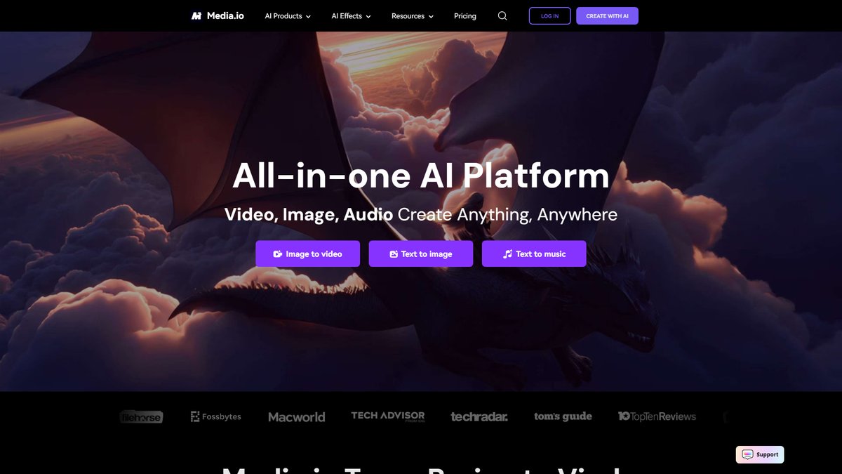 智人AI工具导航 - Media.io | AI视频编辑与媒体处理一站式平台