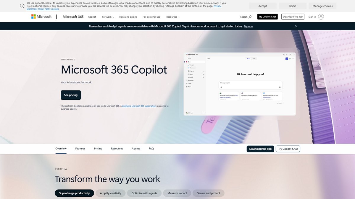 智人AI工具导航 - Microsoft 365 Copilot | 重塑办公生产力的AI助手