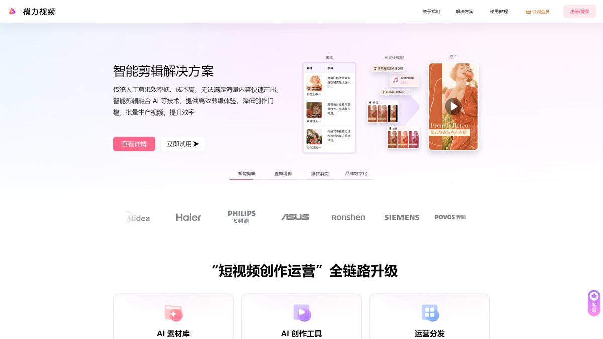智人AI工具导航 - 模力视频 | 专业模板化AI视频制作平台
