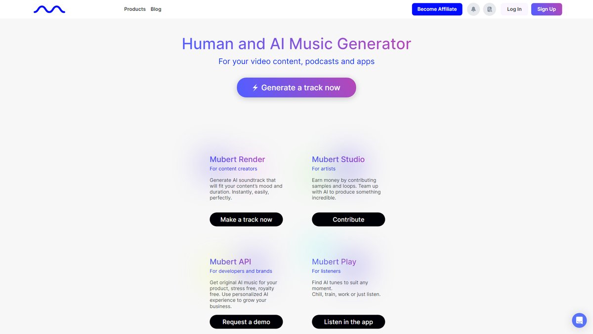 智人AI工具导航 - Mubert | AI音乐生成器,免版税音乐创作平台