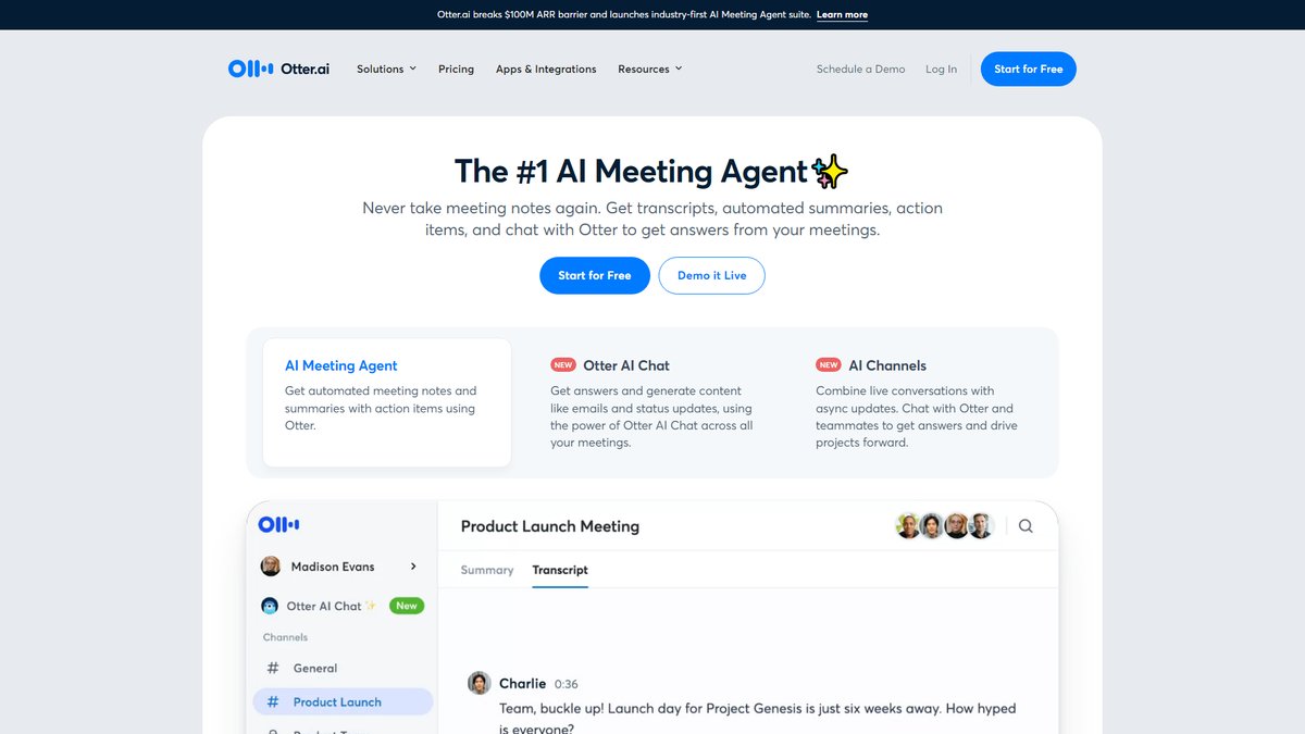 智人AI工具导航 - Otter.ai | 市场领先的智能会议转录AI工具