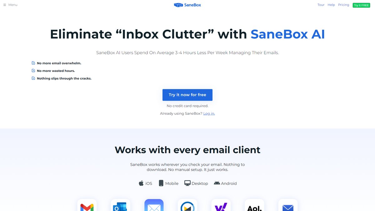 智人AI工具导航 - SaneBox | AI邮件管理自动化专家