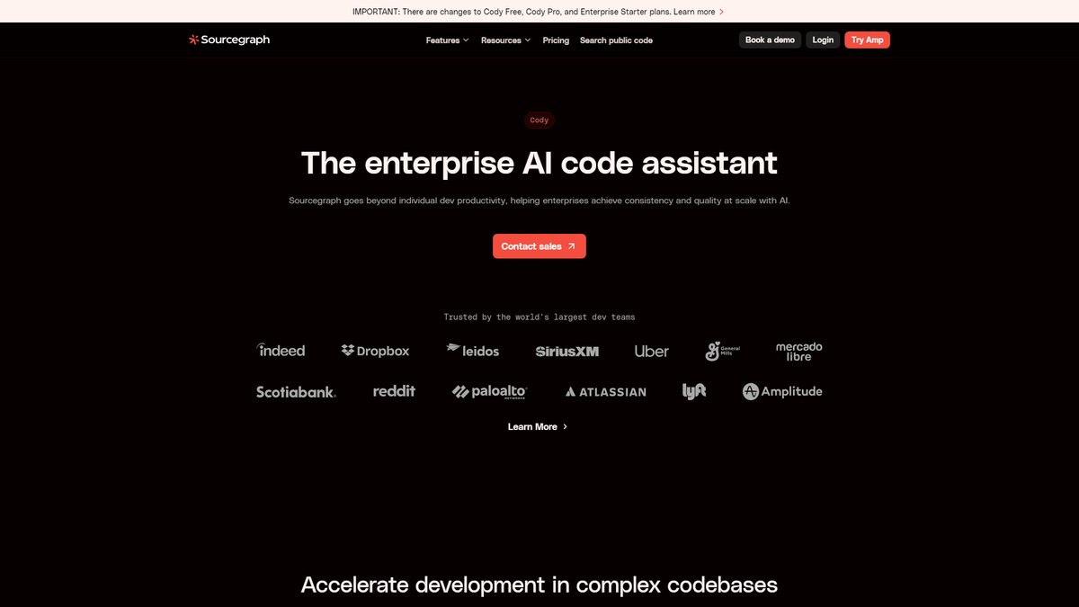 智人AI工具导航 - Sourcegraph Cody | 企业级全栈AI编程助手