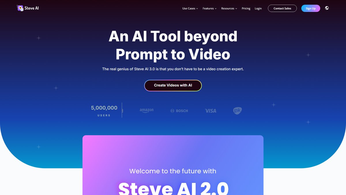 智人AI工具导航 - Steve.ai | 专利AI技术多模态视频创作平台