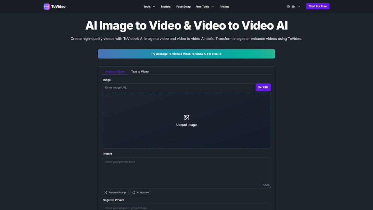 智人AI工具导航 - ToVideo.org | AI图像转视频一站式创作平台
