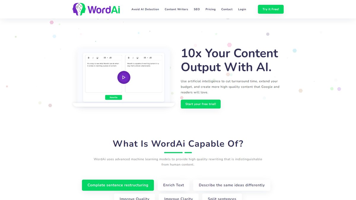 智人AI工具导航 - WordAI | 专业AI内容重写工具