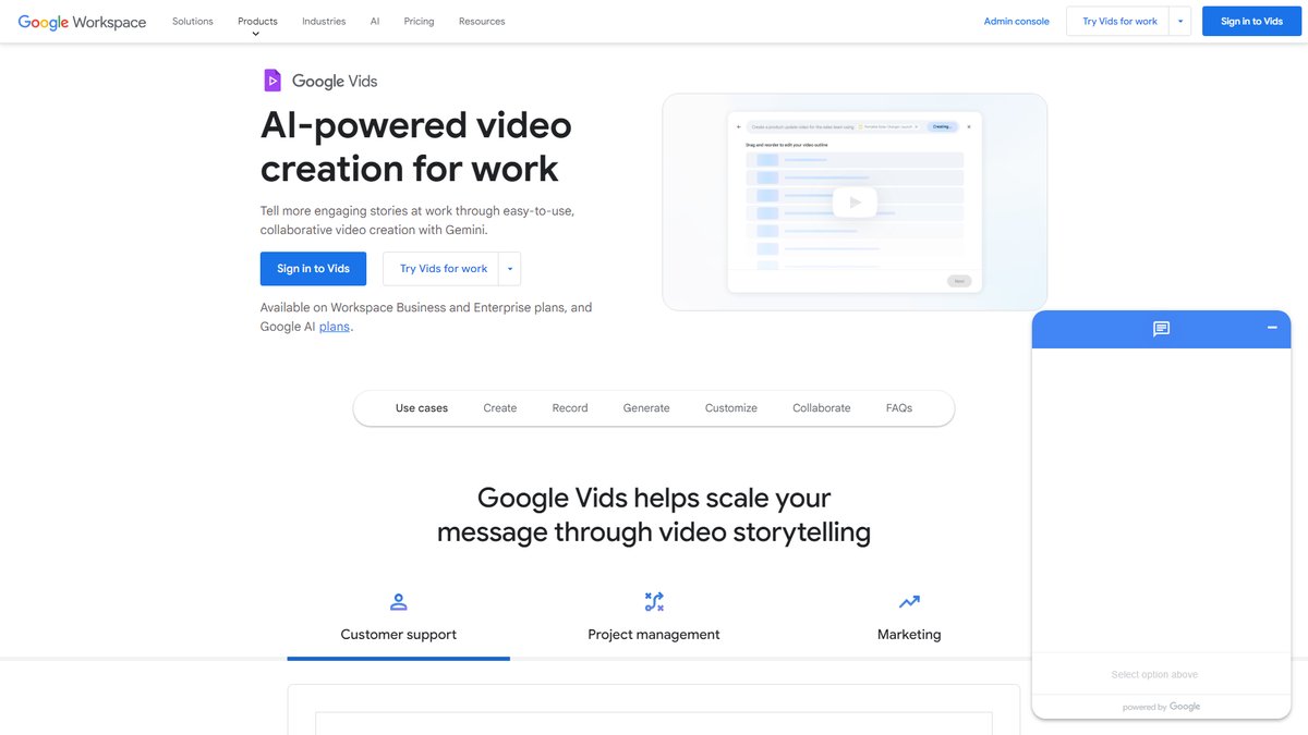 智人AI工具导航 - Google Vids | 企业视频创作的AI助手
