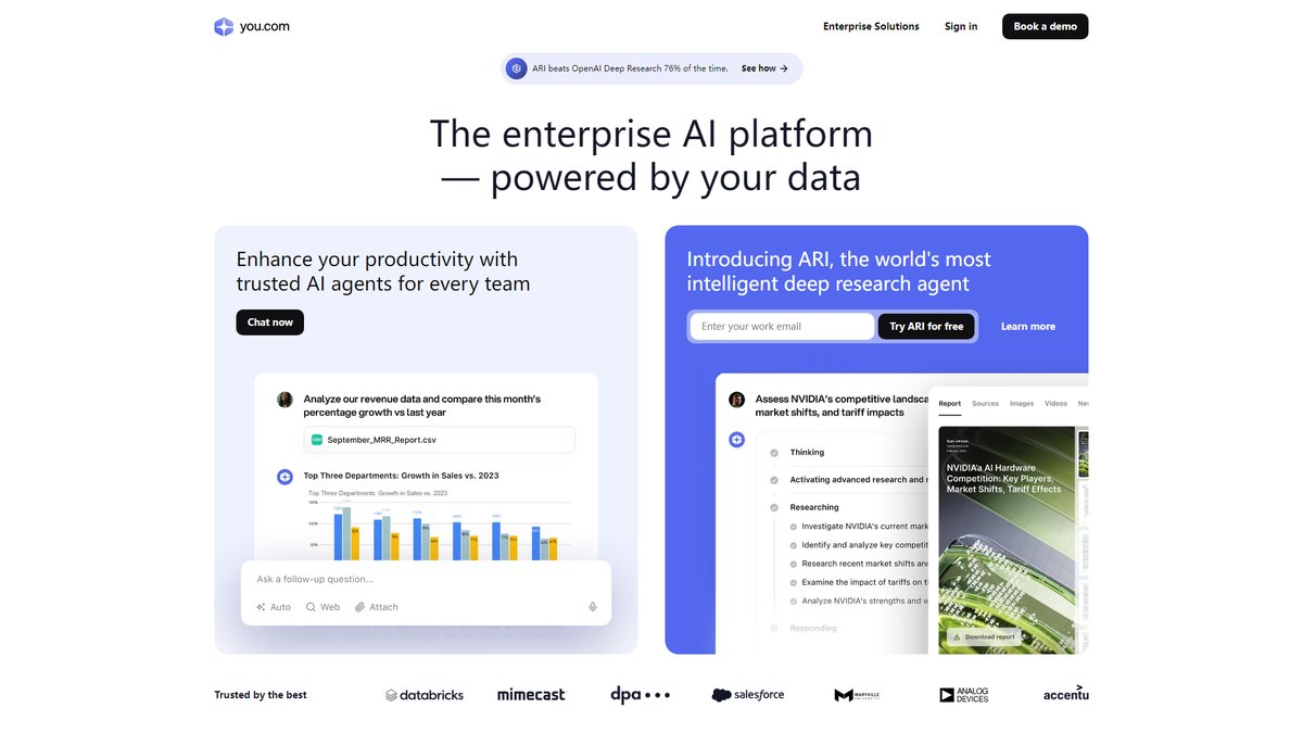 智人AI工具导航 - You.com | 全能AI搜索助手与创作平台