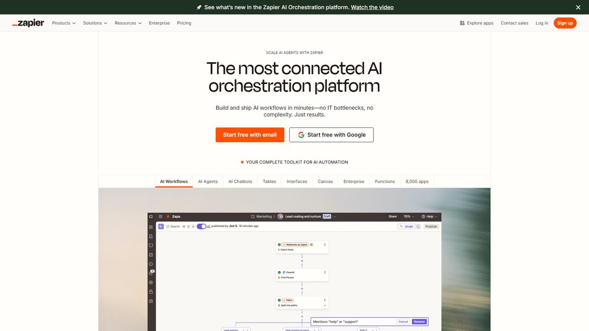 智人AI工具导航 - Zapier | 8000+应用智能自动化工作流平台