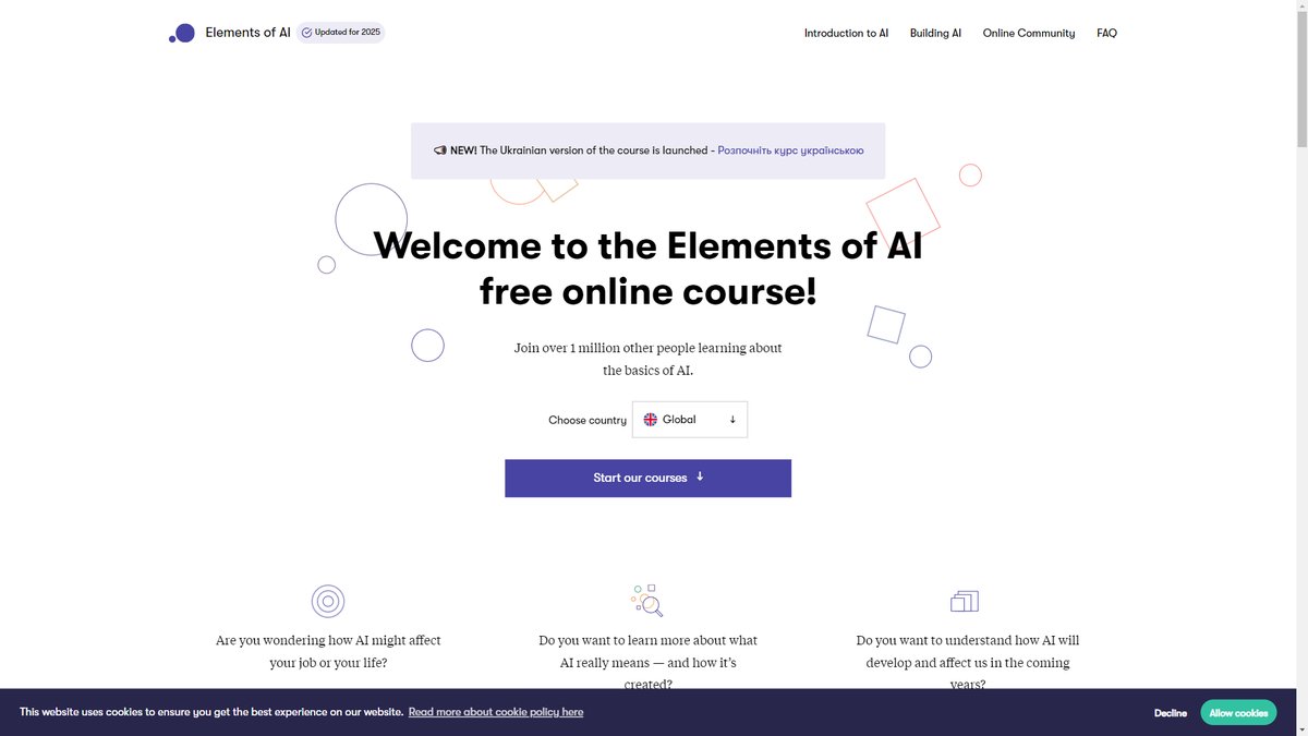 智人AI工具导航 - Elements of AI | 全球最佳免费AI教育平台