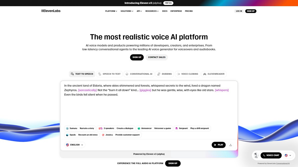 智人AI工具导航 - ElevenLabs | 领先的AI语音合成与语音克隆平台