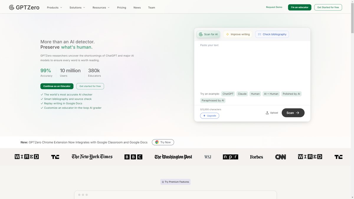 智人AI工具导航 - GPTZero | 教育专用AI内容检测工具