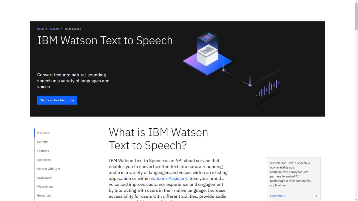 智人AI工具导航 - IBM Watson Text to Speech | 企业级语音合成
