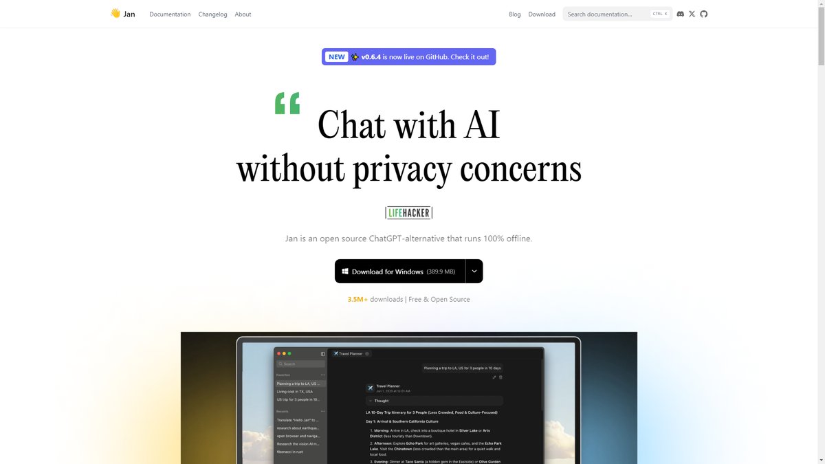 智人AI工具导航 - Jan.ai | 开源本地AI助手平台