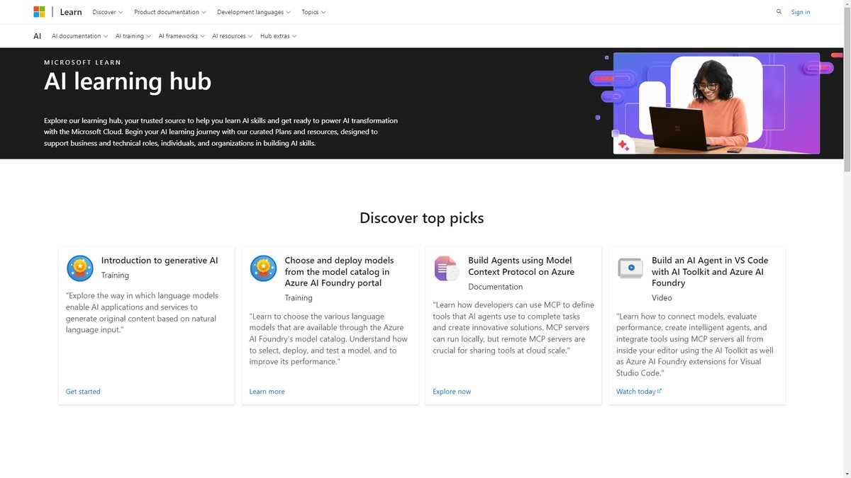 智人AI工具导航 - Microsoft Learn AI Hub | 微软官方AI学习认证平台
