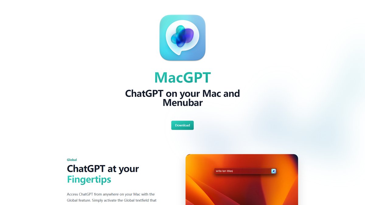 智人AI工具导航 - MacGPT | Mac专用ChatGPT菜单栏助手
