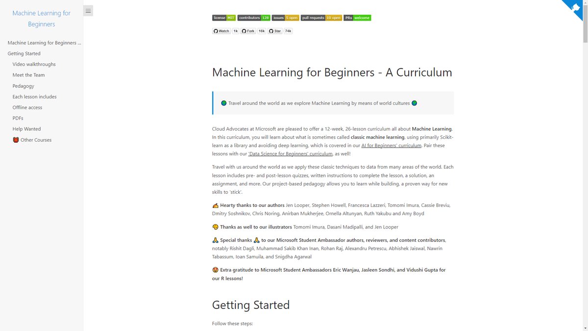 智人AI工具导航 - Microsoft ML-For-Beginners | 免费机器学习入门课程