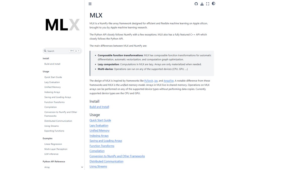 智人AI工具导航 - MLX | 苹果Apple Silicon机器学习框架
