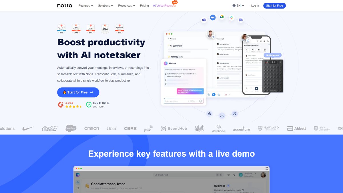 智人AI工具导航 - Notta AI | 多语言AI转录和会议记录工具
