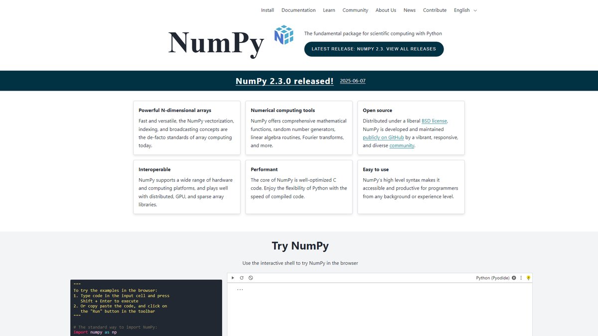 智人AI工具导航 - NumPy | Python科学计算基础库