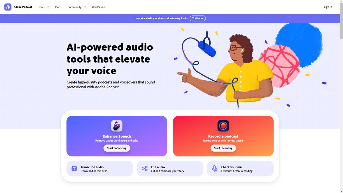 智人AI工具导航 - Adobe Podcast | AI播客制作与音频编辑平台