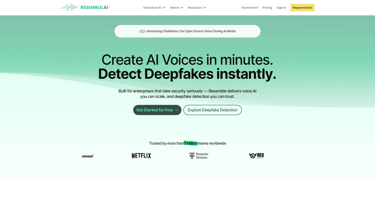 智人AI工具导航 - Resemble.ai | 企业级AI语音生成与检测平台