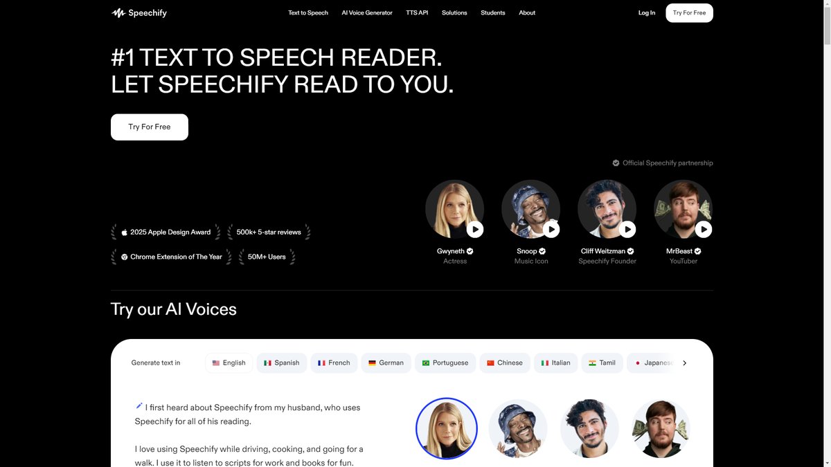 智人AI工具导航 - Speechify | AI文本转语音阅读助手