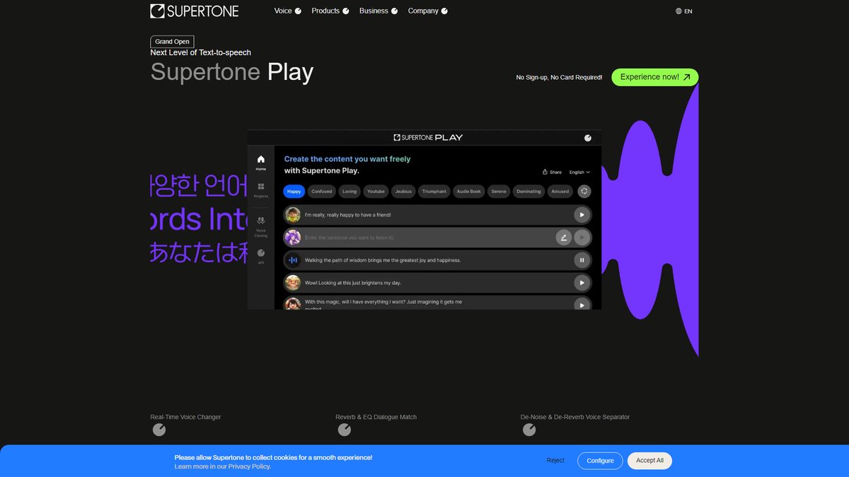智人AI工具导航 - SuperTone | 专业级AI语音合成与实时转换平台