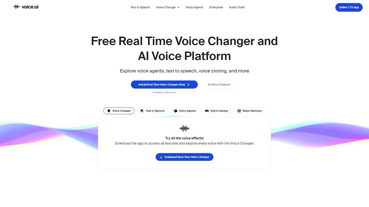 智人AI工具导航 - Voice.ai | 实时AI变声器与语音代理平台
